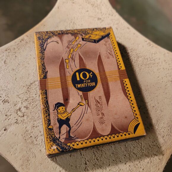 Bentwood Spoons Box w/21 Spoons Antique Sanitary Economical Elf Graphic - Picture 8 of 8